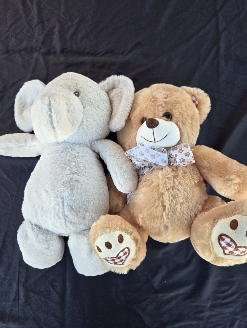 Plush Teddy Bear and Elephant Stuffed Toy Set - Light Brown & Light Gray